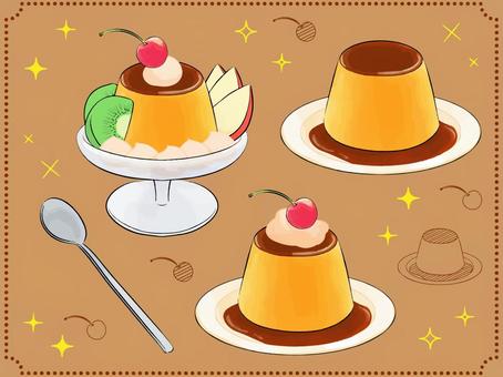 レトロな感じの手描きプリンのセット レトロな感じの手描きプリンのセット セット,食べ物,スイーツ,プリン,プリンアラモード,手描き,水彩,線画,かわいい,きれいのイラスト素材