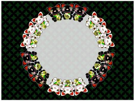 よくばり招き猫のフレ−ム　緑 招き猫,白,黒,招福,千万両,love,ラブ,かわいい,笑顔,柄のイラスト素材