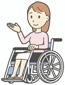  ロングヘア女性-300-全身 車いす,女性,女の子,人物,かわいい,障害者,車椅子,手かざし,こちら,どうぞのイラスト素材