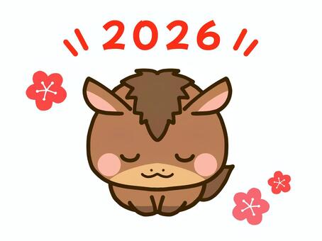 正座をして両手をつく二頭身のうま 午年,馬,十二支,干支,かわいい,2026,2026年,謹賀新年,お辞儀,正座のイラスト素材