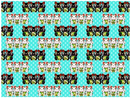 よくばり招き猫の壁紙 招き猫,白,黒,招福,ラブ,かわいい,笑顔,柄,パターン,壁紙のイラスト素材