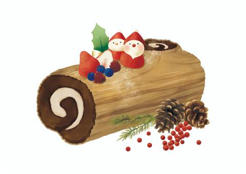苺サンタのブッシュドノエルケーキ クリスマス,ブッシュドノエル,ケーキ,松ぼっくり,水彩風,スイーツのイラスト素材