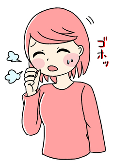 桃色の女の子が咳をしている ピンク,かわいい,手描き,女の子,女性,人物,ピンク髪,咳,咳き込む,咳症状のイラスト素材