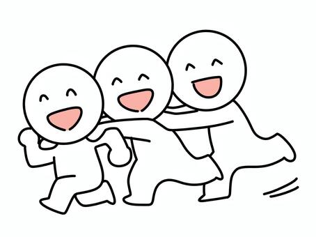 笑顔で走る棒人間の家族 家族,親子,棒人間,笑顔,3人,楽しい,嬉しい,仲良し,絆,走るのイラスト素材