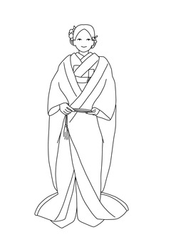 色打掛線画 色打掛,打掛,婚礼衣装,結婚式,着物,花嫁,和服,花嫁衣装,日本,神前式のイラスト素材