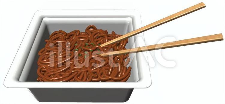 焼きそばと割箸 カップ焼きそば,焼きそば,インスタントのイラスト素材