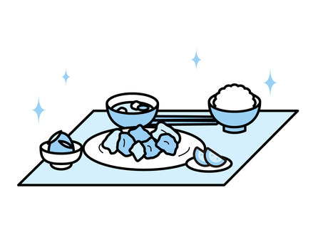 バランスの良い食事・献立イメージ06 料理,食事,食育,献立,メニュー,ランチ,ご飯,味噌汁,肉,野菜のイラスト素材