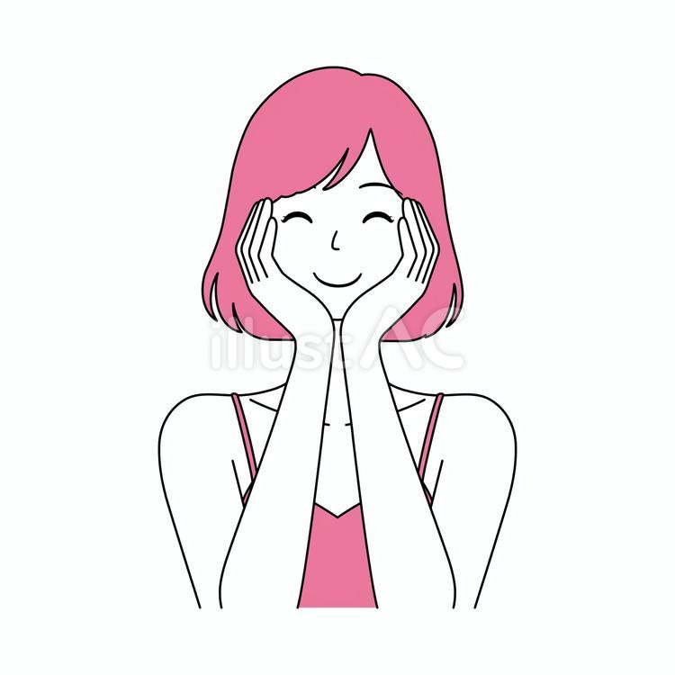顔に手を添えている笑顔の若い女性 女性,笑顔,美容のイラスト素材