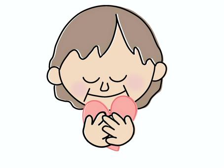 シニア＊ハートをこめて＿１ 高齢者,お年寄り,おばあちゃん,おばあさん,祖母,老人,シニア,シルバー,ハート,手書きのイラスト素材