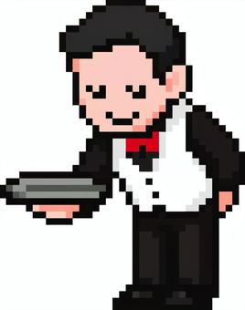 ドット絵の白のウェイターです。 ドット絵,レストラン,シンプル,サービス,ホール,フロア,接客,配膳,飲食業,接遇のイラスト素材