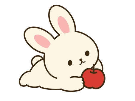 林檎を持ってゴロゴロしているうさぎ うさぎ,林檎,フルーツ,ごろごろ,動物,かわいい,おしゃれ,ワンポイント,アイコンのイラスト素材