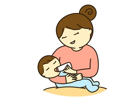 赤ちゃんにミルクを飲ませる女性 女性,主婦,母親,ママ,赤ちゃん,子供,授乳,ミルク,育児,哺乳瓶のイラスト素材