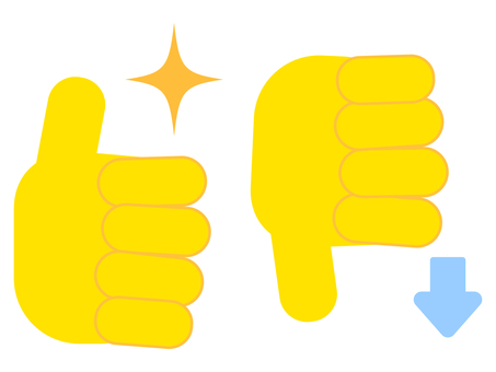 黄色い手（グッドとバッド） 手,グッド,バッド,サムズアップ,サムズダウン,いいね,キラキラ,矢印,黄色,アイコンのイラスト素材