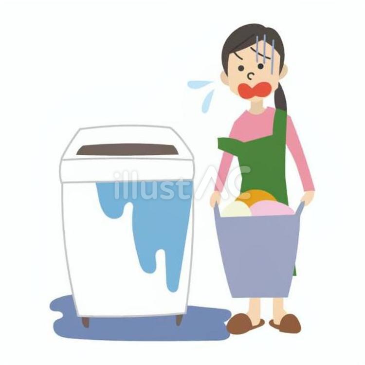 洗濯機が水漏れして困っている女性 住宅,トラブル,水漏れのイラスト素材