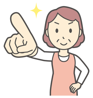  エプロンおばちゃん-087-バスト 指差す,おばちゃん,エプロン,お母さん,ママ,中年,おばさん,主婦,人物,かわいいのイラスト素材