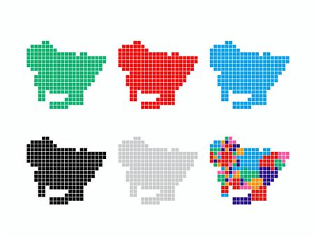 愛知県の地図＿ピクセル6色セット　 愛知県,都道府県,地図,ピクセルアート,日本,地理,簡略,簡易,デザイン,ポップのイラスト素材