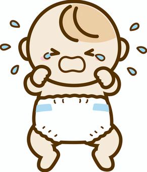 おむつの赤ちゃん泣き顔02 赤ちゃん,人物,かわいい,おむつ,泣く,泣き顔,涙,乳児,イラスト,素材のイラスト素材