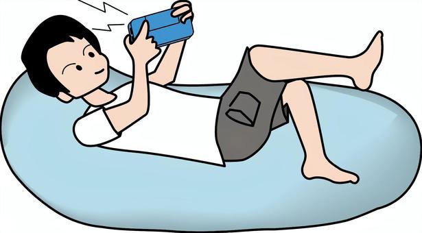 寝転ぶクッション 寝転ぶ,クッション,くつろぐ,動画,ゲーム,携帯,休み,ダラダラ,男子,線画のイラスト素材