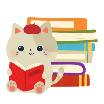 本を読む猫 猫,本,読む,積み重ね,読書,秋,動物,絵本,可愛い,ゆるいのイラスト素材