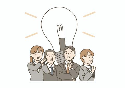 ひらめきを得たビジネスチームのイラスト ビジネス,ひらめき,アイデア,発想,チームワーク,協力,成功,発見,ビジネスパーソン,サラリーマンのイラスト素材