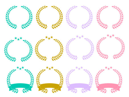 月桂冠のバリエーションセット① 褒美,月桂冠,賞状,月桂樹,冠,王冠,バリエーション,素材,フレーム,枠のイラスト素材