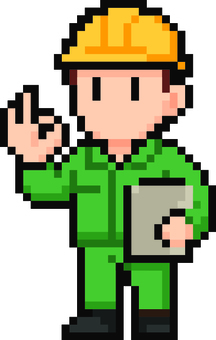 ドット絵の緑の倉庫作業員です。 ドット絵,倉庫,作業員,シンプル,梱包,検品,仕分け,商品管理,スタッフ,パートのイラスト素材