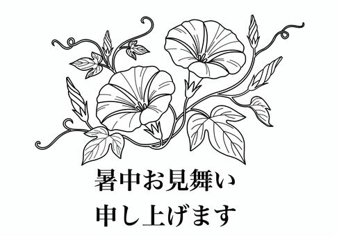 朝顔の暑中見舞いテンプレート 暑中見舞い,暑中お見舞い,はがき,ポストカード,テンプレート,メッセージカード,挨拶状,朝顔,あさがお,花のイラスト素材