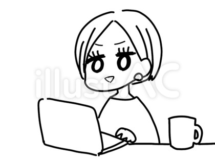 パソコン作業する女性 モノクロ