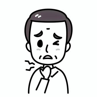 シニア男性　ノドの痛み　白黒 病気,喉,白黒,高齢者,症状,風邪,痛み,気管支炎,インフルエンザ,咽頭炎のイラスト素材