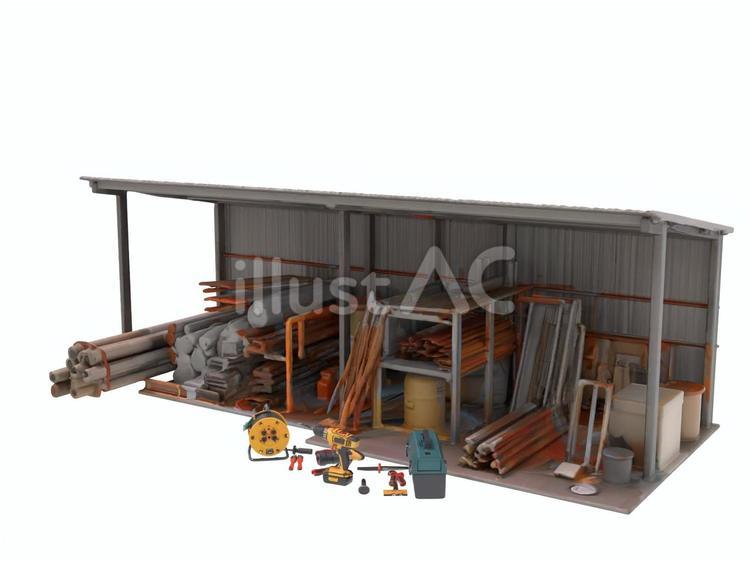 建設土木工事現場整理整頓必要危険資材置場 電動工具,電工ドラム,コードリールのイラスト素材