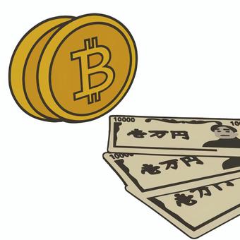 ビットコインと一万円 ビットコイン,一万円,仮想通貨,暗号資産,通貨,お金,資産,投資,経済,金融のイラスト素材