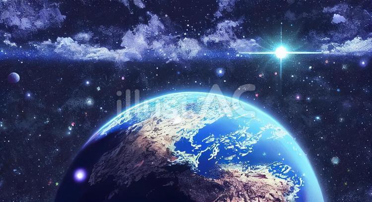 宇宙から見た地球の風景画 宇宙,地球,星のイラスト素材