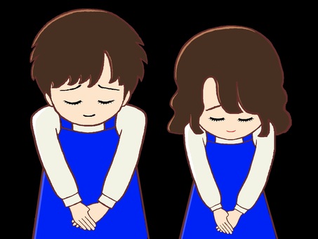 お辞儀（青いエプロン） お辞儀,申し訳ございません,すみません,有難うございます,よろしくお願いします,よろしく,あいさつ,お知らせ,エプロン,下向きのイラスト素材