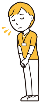  訪問看護師女性(黄)-122-全身 おじぎ,訪問看護師,看護師,女性,医療,病院,介護,ナース,在宅看護,クリニックのイラスト素材