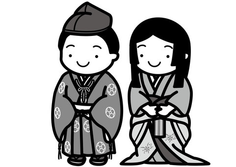 室町人-2c 室町時代,武士,女房,直垂,烏帽子,折烏帽子,袴,着物,打掛,草履のイラスト素材