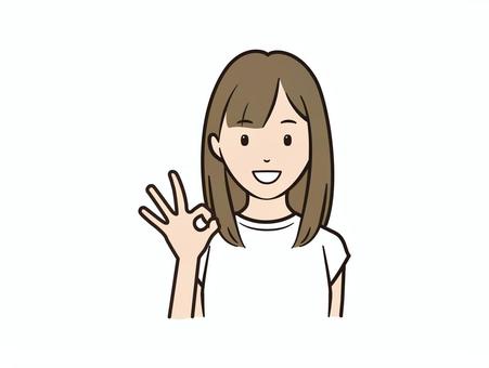 OKサインをする笑顔のTシャツ女性 女性,女の子,okサイン,okポーズ,ok,サイン,ポーズ,笑顔,可愛い,tシャツのイラスト素材