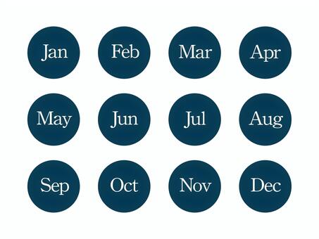 シンプルな月アイコン（丸・英語）02 月,月アイコン,カレンダー,1月,2月,3月,4月,5月,6月,7月のイラスト素材