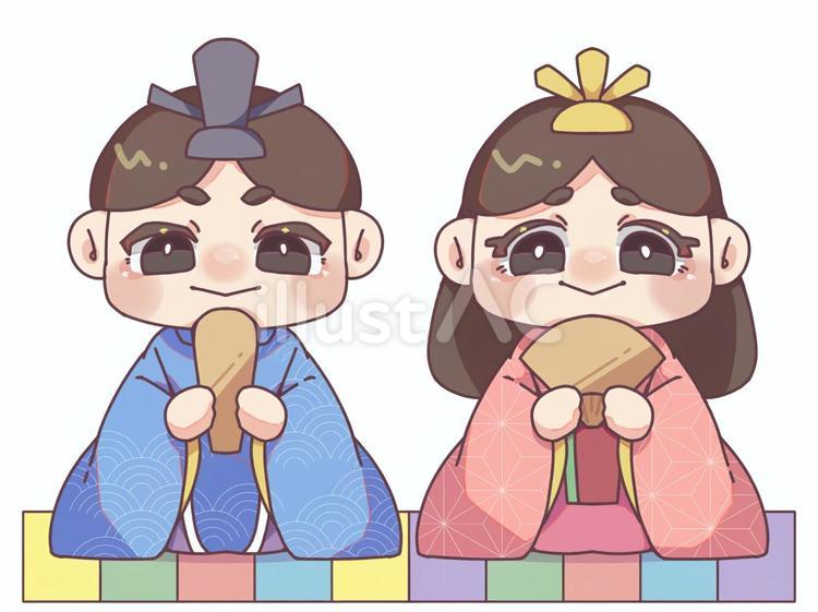 かわいいお内裏さまとお雛さま ひなまつり,雛人形,桃の節句のイラスト素材
