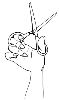 ハサミを持つ手の手書きモノクロイラスト ハサミ,手書き,モノクロ,ペン画,おしゃれ,持つ,手,シンプル,リアル,線画のイラスト素材