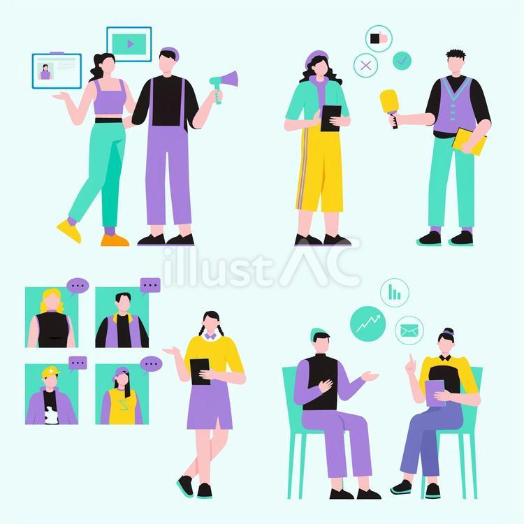 MZ採用(男性、女性、マイクを持つなど) mz採用,mz世代,m世代のイラスト素材