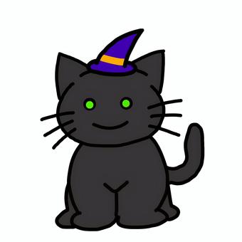 紫の帽子を被っているカワイイ黒猫 黒猫,猫,ハロウィン,ハロウィーン,魔女の帽子,帽子,手書き,行事,秋,10月のイラスト素材