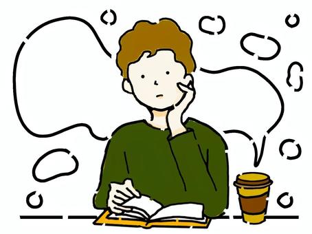 大きなコーヒーの湯気とぼんやりする男性② ぼんやり,考える,サボり,サボる,疲労,疲れ,ひと息,一息,休憩,コーヒーのイラスト素材