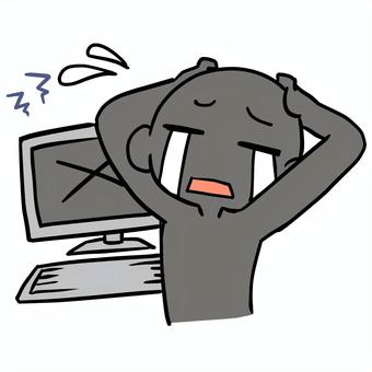 パソコンがエラーで泣くシルエット人物 シルエット,パソコン,エラー,泣く,焦る,デジタル,涙,不安,ミス,失敗のイラスト素材