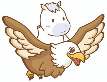 鷹に乗ったウマ 白馬,馬,午,馬年,午年,キャラクター,年賀状,正月,干支,タカのイラスト素材