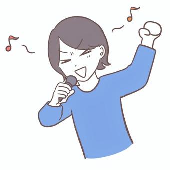 マイクを持って歌を歌う女性 人物,女性,手書き,歌,マイク,音符,声,音楽,テンション,笑顔のイラスト素材