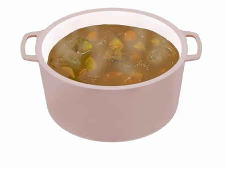 カレー（鍋2) 食べ物,カレー,カレーライス,鍋,料理,厨房,調理,牛肉,人参,玉ねぎのイラスト素材