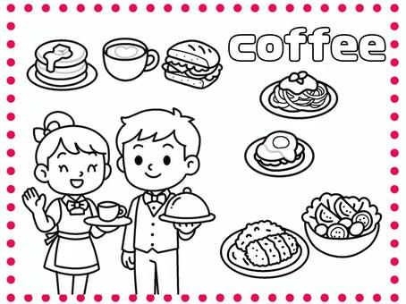 カフェ　０３　ぬりえ ぬりえ,かわいい,カフェ,喫茶店,趣味のイラスト素材