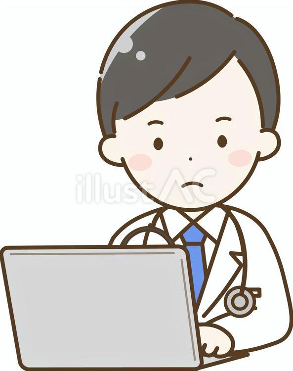 真剣にPCを操作する男性医師 医師,医者,男性のイラスト素材
