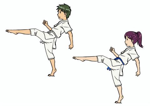 空手_前蹴り2 空手,格闘技,武術,道着,全身,蹴り,型,ポーズ,攻撃,ポニーテールのイラスト素材