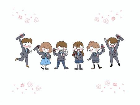 みんな一緒に卒業！ 卒業,卒業式,小学校,行事,手描き,可愛い,ゆるい,ほんわか,ふんわり,シンプルのイラスト素材